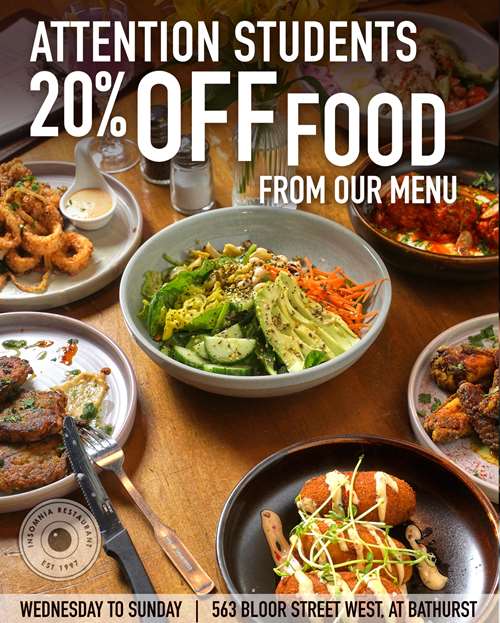 student 20% off menu